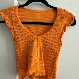 Orange Fake Button-Up Top